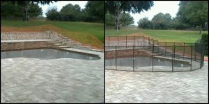 Before and after of pool fence installation around backyard pool in Lakeland FL