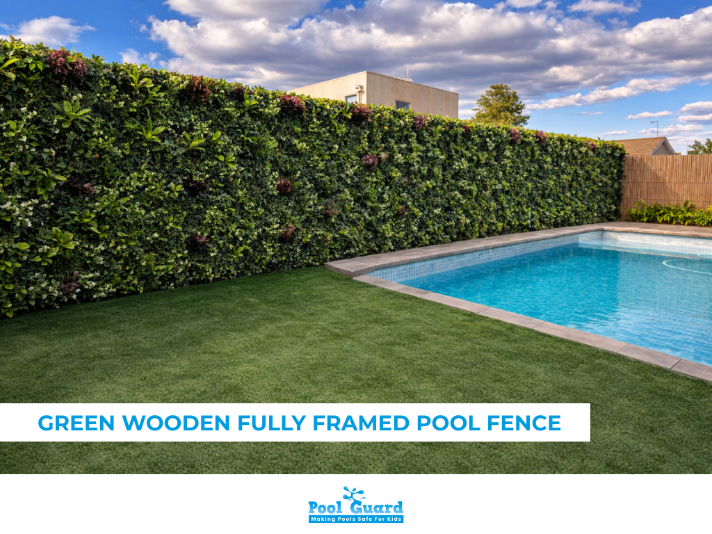 Green Wooden Fully Framed Pool Fence