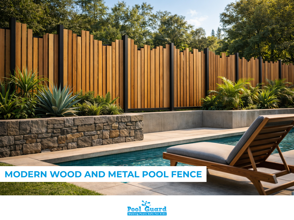 Modern Wood and Metal Pool Fence