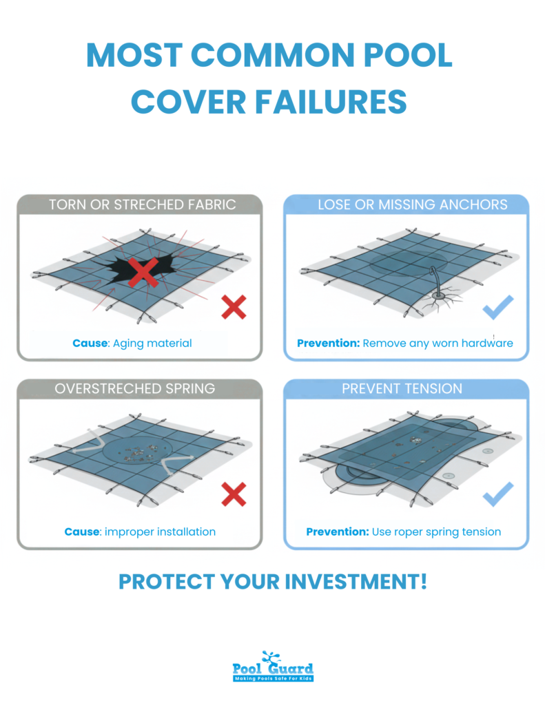 most common pool cover failures