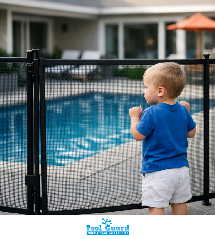 Mesh Pool Fence protecting a child