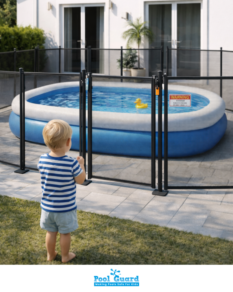 Fence Around an Inflatable Pool and protected kid