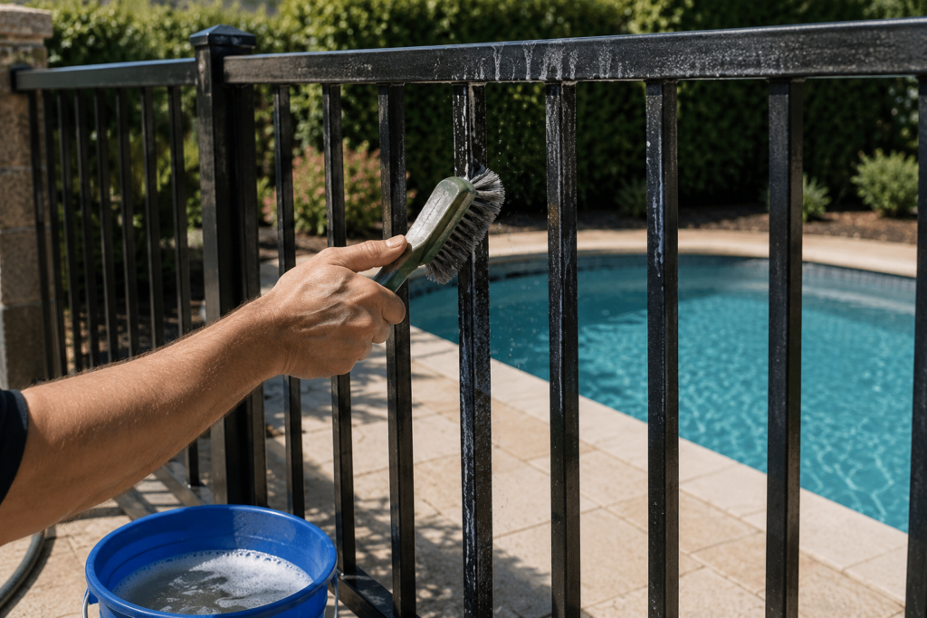 Cleaning metal pool fences