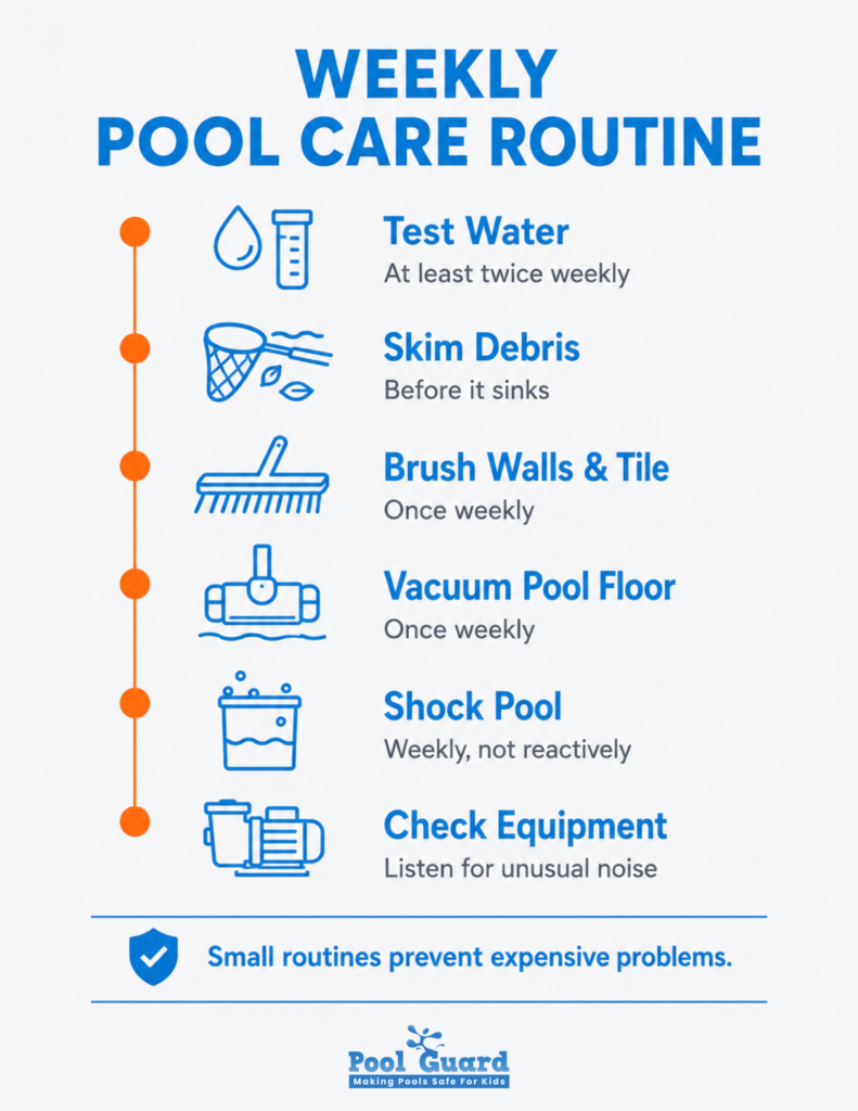 Weekly Pool Care Routine For the First Time Pool Owners - Infographic