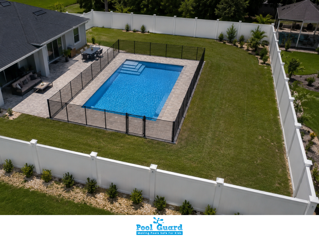 Backyard with Both Mesh & Vinyl Pool Fence