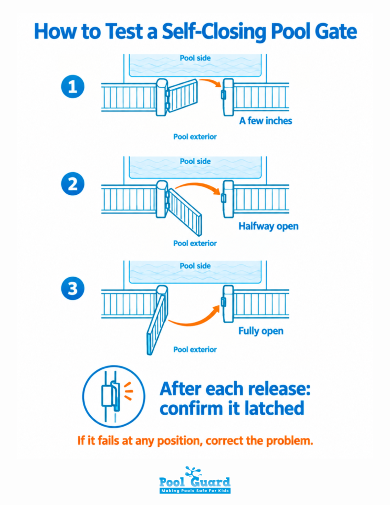 How to Test Self-Closing Pool Gate - Infographic